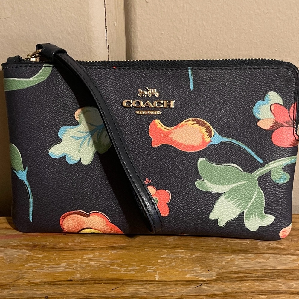 Coach Navy Floral Wristlet